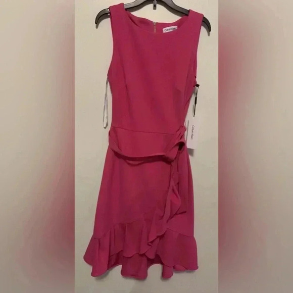 Calvin Klein Sleeveless Ruffle Pink Dress Size 4 - Picture 2 of 4